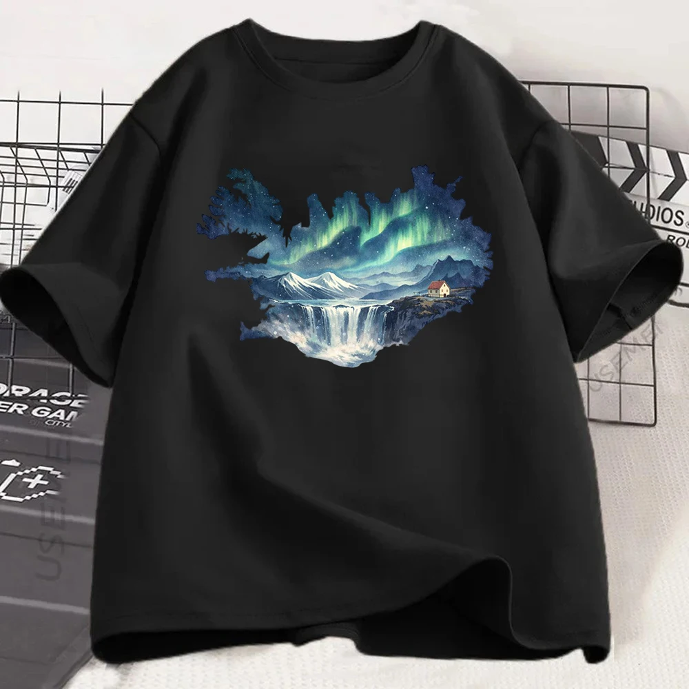 Vintage Scenery T Shirt Retro Map Outline Design Famous Landmarks and Wildlife Print Casual Short Sleeve Top for Women Men