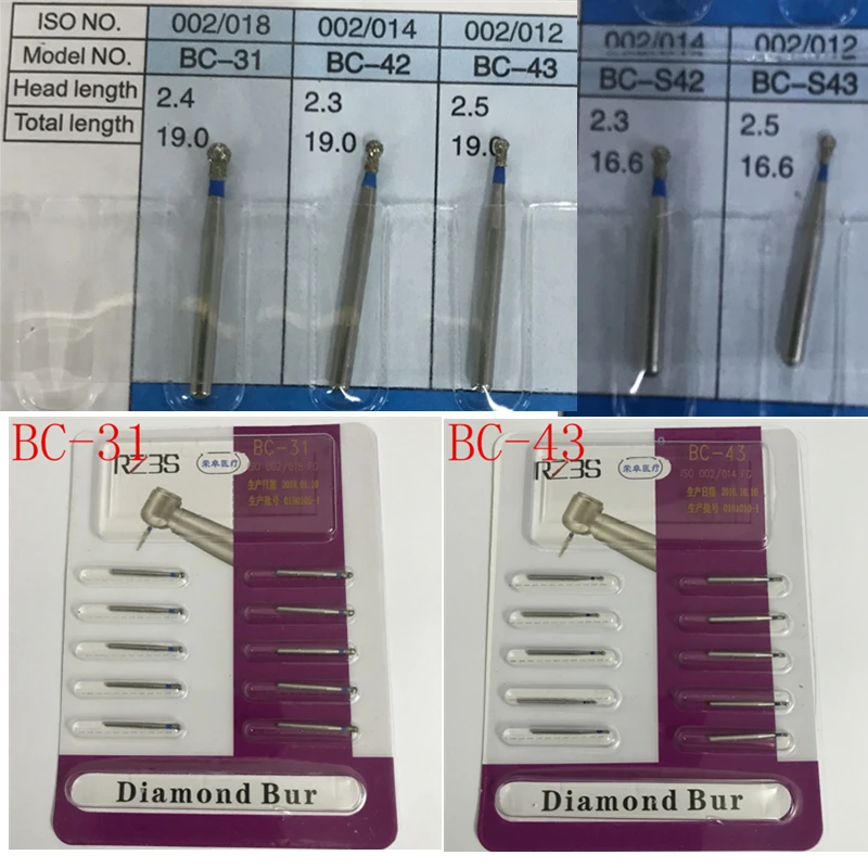 10 x 10pcs/pack Dental Diamond Burs Dentist Burs BC Series for High Speed Handpiece Dentist Grinding Tool Grinder BC-31 BC-42 BC