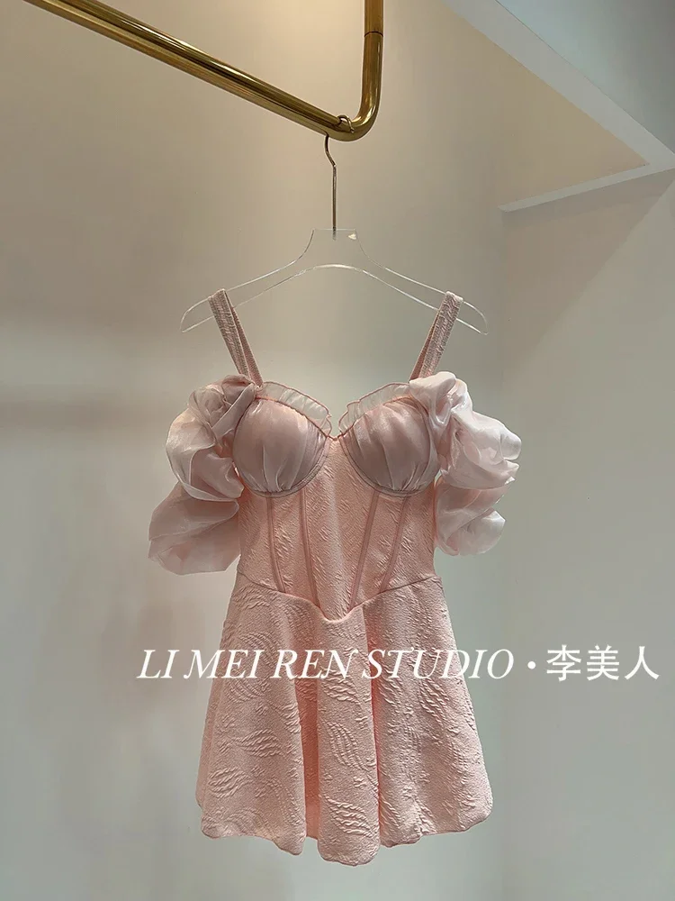 New vacation sweet white pink dress style jumpsuit Female swimsuit