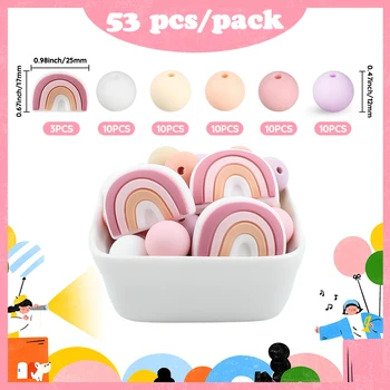 シリコンレインボービーズ歯が生えるセット,フォーカブルビーズ,DIYおしゃぶりチェーン,ネックレス,ジュエリーアクセサリー,53個