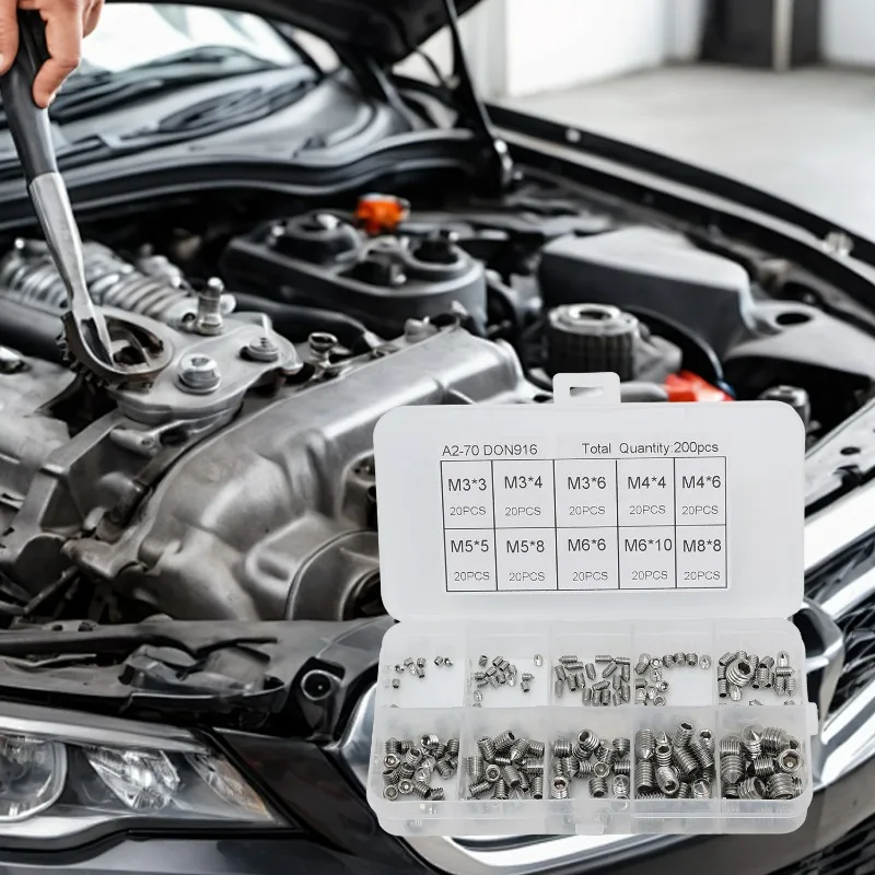 200x سداسية من الفولاذ المقاوم للصدأ مجموعة مقابس المسمار مخروط نقطة المسمار مع صندوق M3 M4 M5 M6 M8 لأدوات الصيانة المنزلية الدقيقة