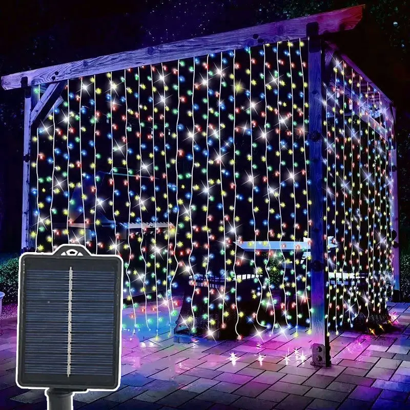 

Fairy Solar Curtain Light Outdoor LED Icicle String Ight 8 Modes for Christmas Wedding Party Garden Decoration Holiday Garland