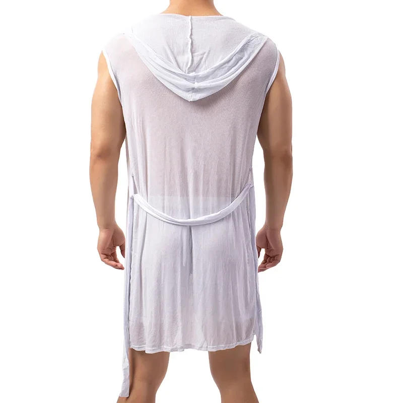 Mannen Mesh Badjassen Mesh Ademend Nachtkleding Mouwloze Gewaden Lounge Wear (Geen Shorts)