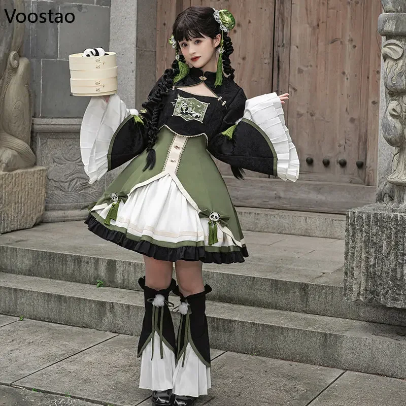 Chinese Style Lolita Princess ON Dress Sweet Women Cute Panda Embroidery Tea Party Dresses Vintage Cute Girls Y2k Punk Dresses M