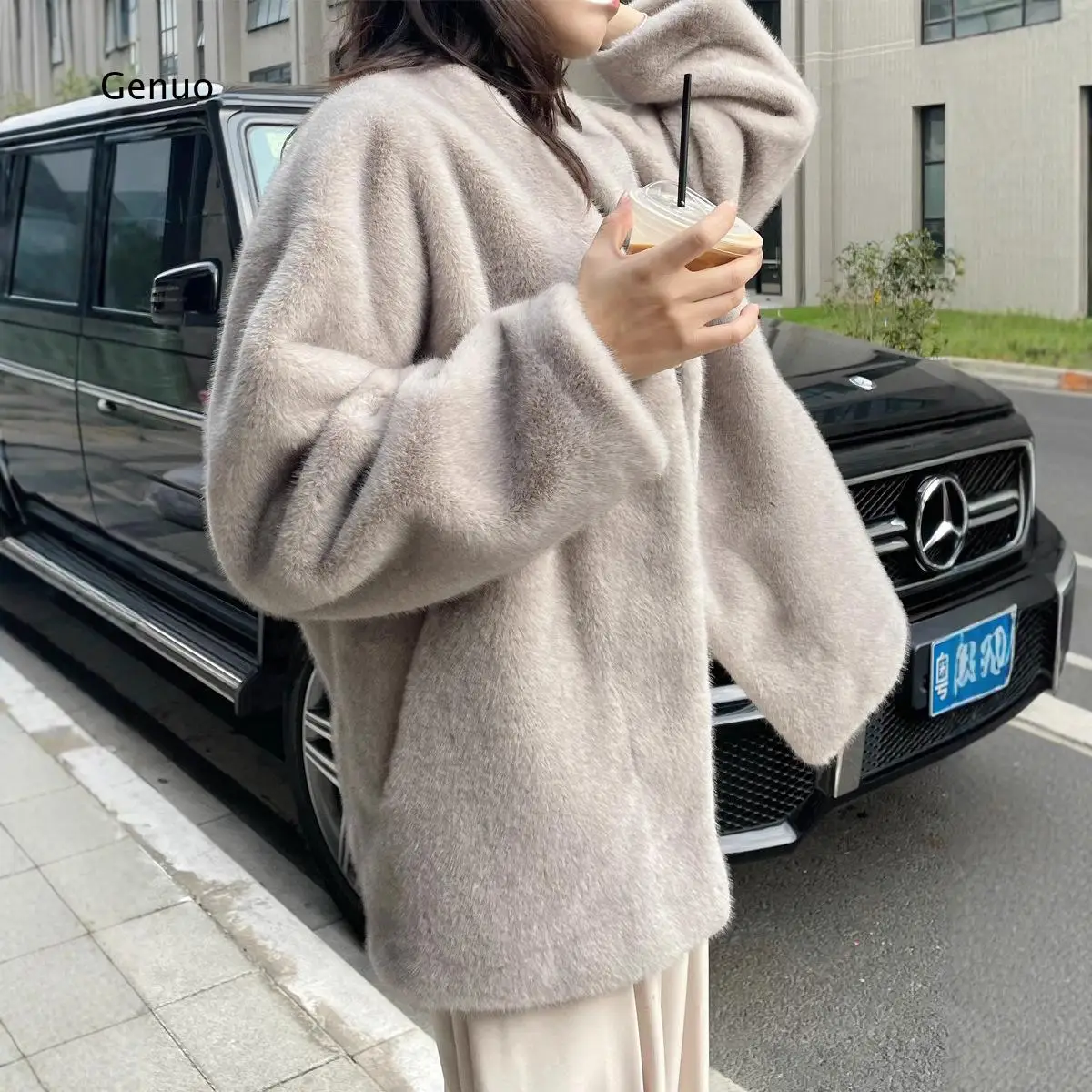 Women Faux Fur Coat Loose Fit Winter Warm Overcoat Fluffy Outerwear Casual Streetwear for Daily Wear