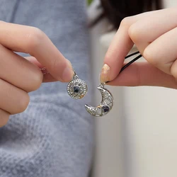 Romantic Magnetic Sun Moon Couple Matching Necklace 100 Languages I Love You Projection Pendant Confession Necklace Jewelry Gift