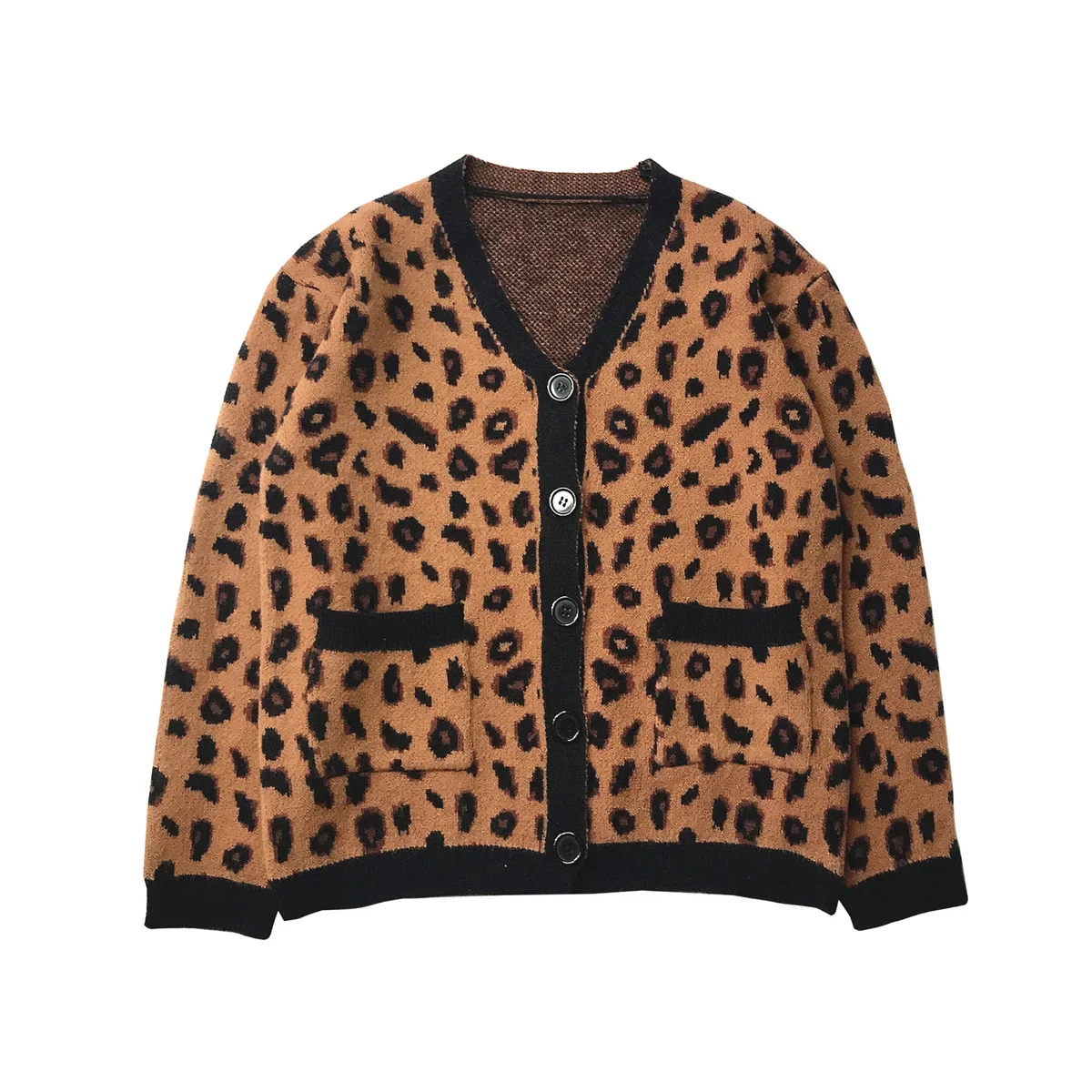 Leopard Print Women\'s Cardigan 2024 Fall/Winter Animal Print Sweater High Street Outerwear