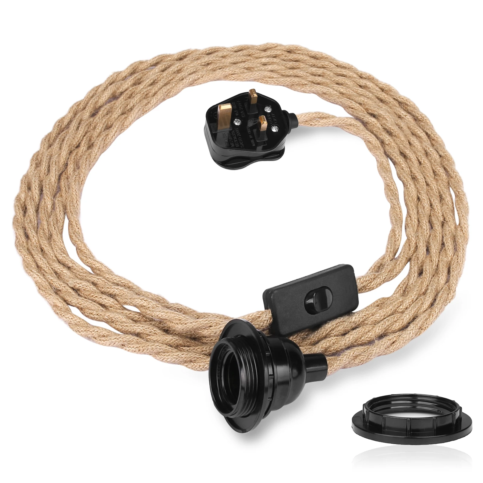 

Vintage Retro Hemp Rope Pendant Lights Hanging Lamp E27 UK Plug Industrial Decor Home Restaurant Pendant Lamp Edison Hanglamp