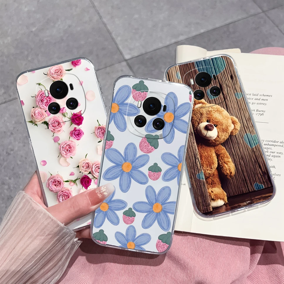 Cases For Honor Magic6 Pro 5G Transparent Lovely Simplicity Flowers Pattern Soft Silicone Cover For HonorMagic6 6Pro 5G Fundas