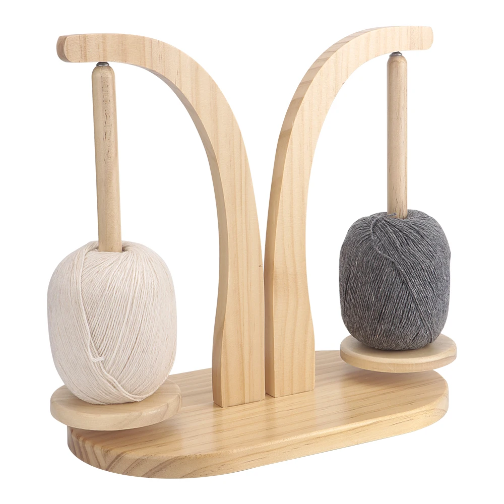 Rotatable Dual Spindle Wooden Yarn Holder, Spool Holder,Double Yarn Spindle Rotating,Hand-Woven Wool Thread Holder,Thread Winder
