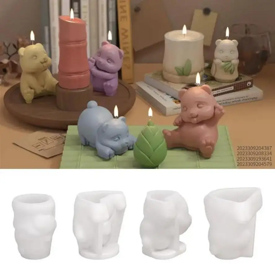 New Panda Bamboo Candle Silicone Mold 3D Cute Bear Candle Plaster Crafts Resin Mold DIY Soap Chocolate Ice Cake Baking Tools