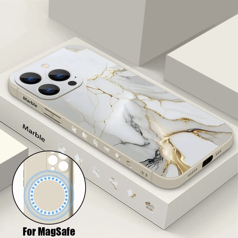 Marble Pattern Soft TPU Case For iPhone 15 14 Pro Max 14 13 12 Pro 11 Magnetic For Magsafe Wireless Charge Silicone Phone Cover