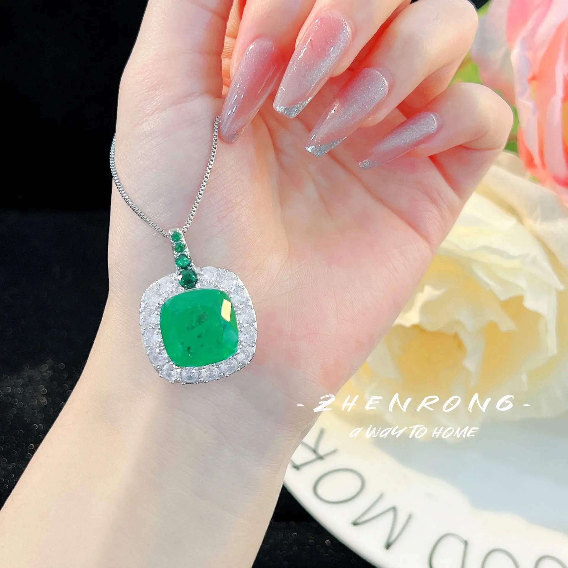Foydjew New Luxury Large Carat Simulation Emerald Green Pendant Necklaces Drop Earrings Bridal Wedding Jewelry Sets For Women - Image 3