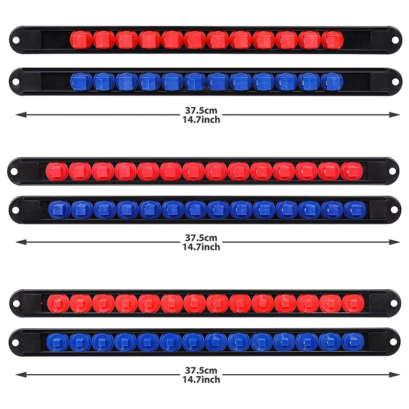 6PC 360° Swivel ABS Socket Organizer, 1/4-Inch, 3/8-Inch, 1/2-Inch, Premium Quality Socket Holders (Blue & Red)