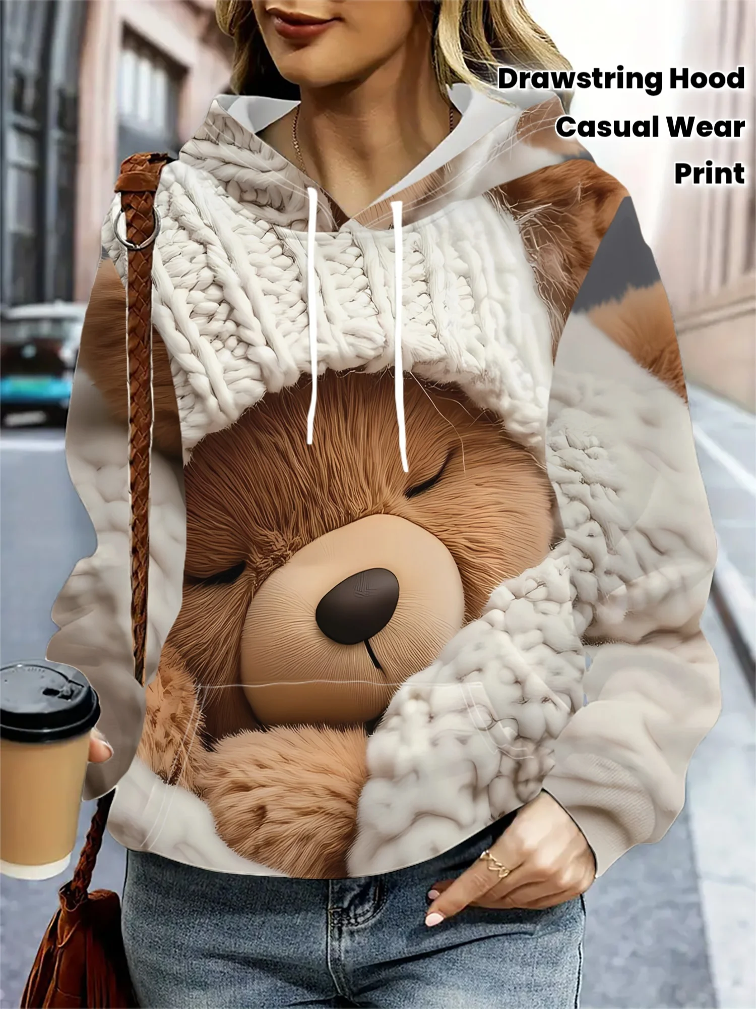 3D Printing Rabbit - เสื้อฮู้ดบุขนสำหรับผู้หญิง ลายสัตว์ 3 มิติ น่ารัก ลายเพนกวิน
