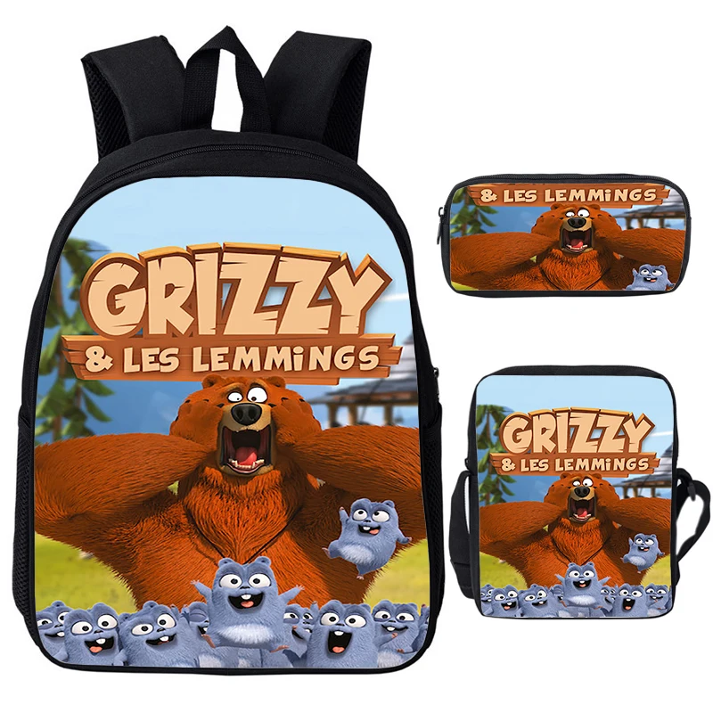 

Набор из 3 предметов, рюкзак GRIZZY AND THE LEMMINGS с сумкой-карандашом, детские школьные сумки большой вместимости с героями мультфильмов для мальчиков и девочек