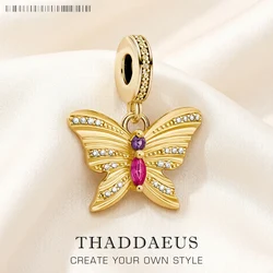 Butterfly Gold Charm for Women 925 Sterling Silver CZ Pave Design Fashion Pendant Jewelry Trendy Gift
