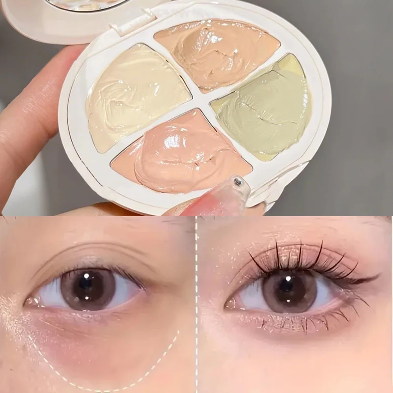 Paleta de corretivo à prova d'água 4 em 1, hidratação natural de longa duração, textura cremosa, cobre manchas/círculos escuros/acne