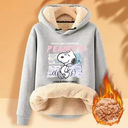 Snoopy Adult Hooded Sweatshirt Women Men Winter Fleece Thickened Clothes Winterize Warm Cartoon Character Print Streetwear Gifts