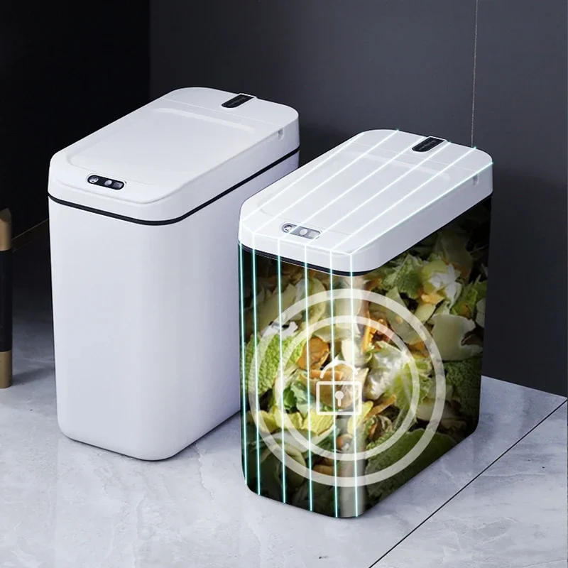 Kitchen Trash Bin 15L Bathroom Touch Trash Can in The Toilet Smart Garbage Bucket Waste Bins Dustbin Smart Trash Can Kitchen