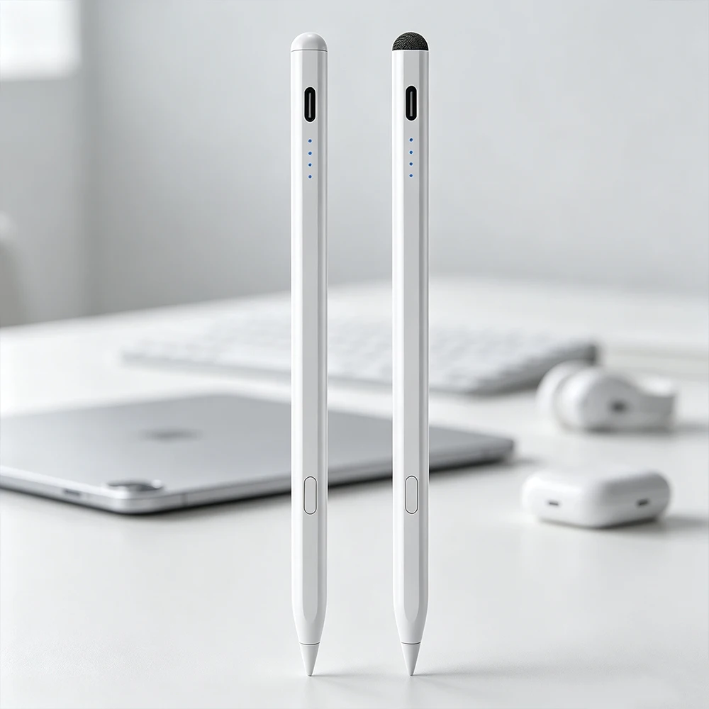 Universal Aluminum Alloy Touch Screen Stylus Pen 4 LED Power Indicator Magnetic Adsorption Replaceable Nib Capacitive Pencil