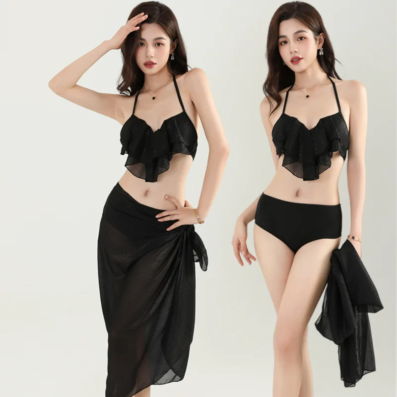 

2025 модный французский танкибикини, комплект из трех предметов, купальник, чувственная горячая девушка, пляжный разделитель, термовесенняя одежда