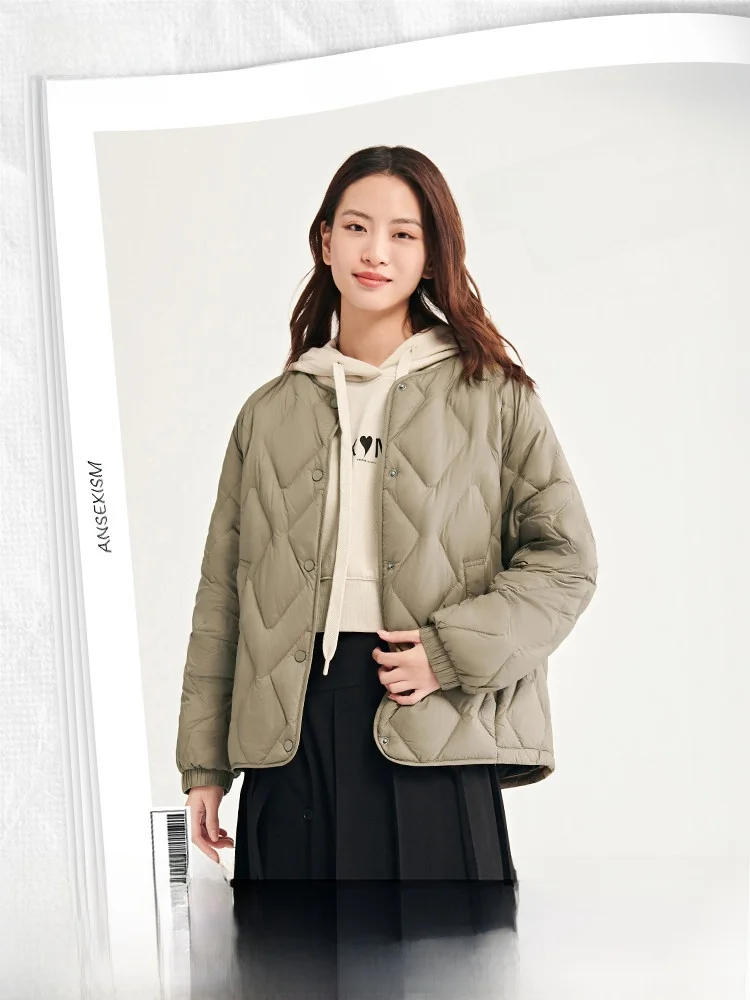 

Snow Flng Casual Women's down Jaet Lightweight Warm Diamond Pattern Faionable Commute Sle Nylon Fabric Du down Filling