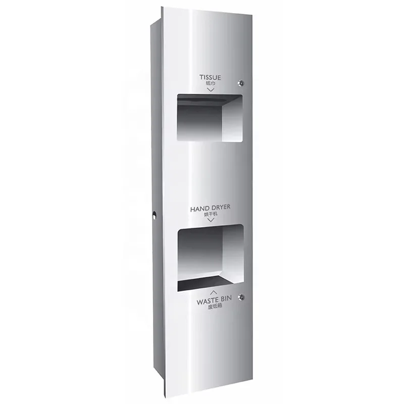 304 Stainless Steel with High-speed Hot and Cold Hand Dryer 3-in-1 Built-in Bathroom Tissue Dispenser/trash Can