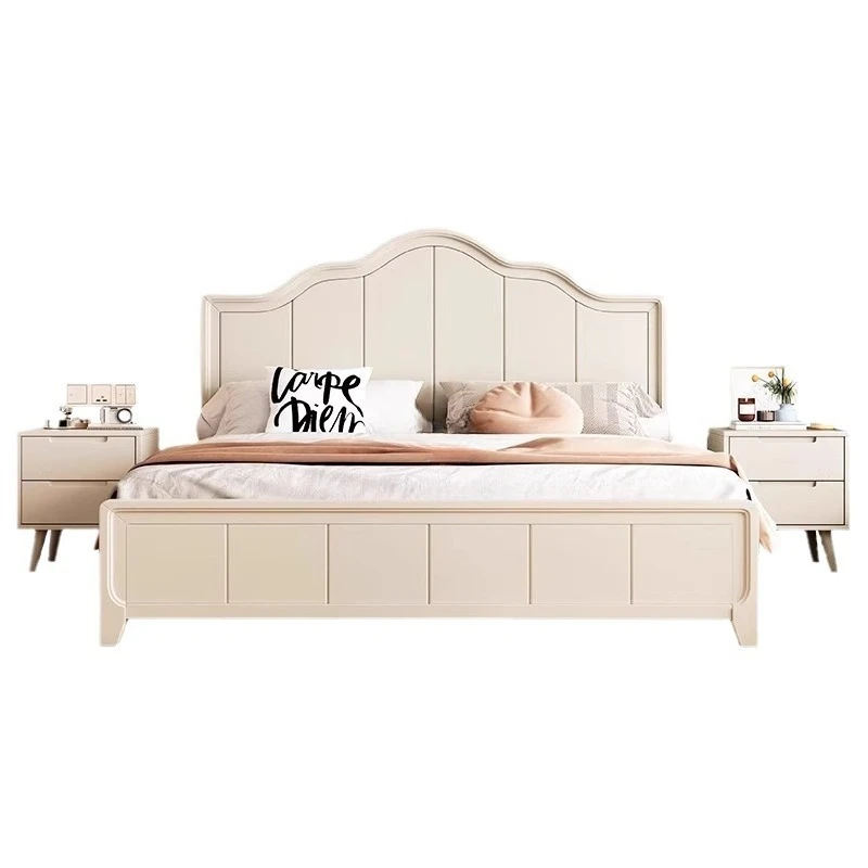 

Nordic solid wood bed modern simple white 1.5m single double bed cream wind princess bed 1.8m master bedroom