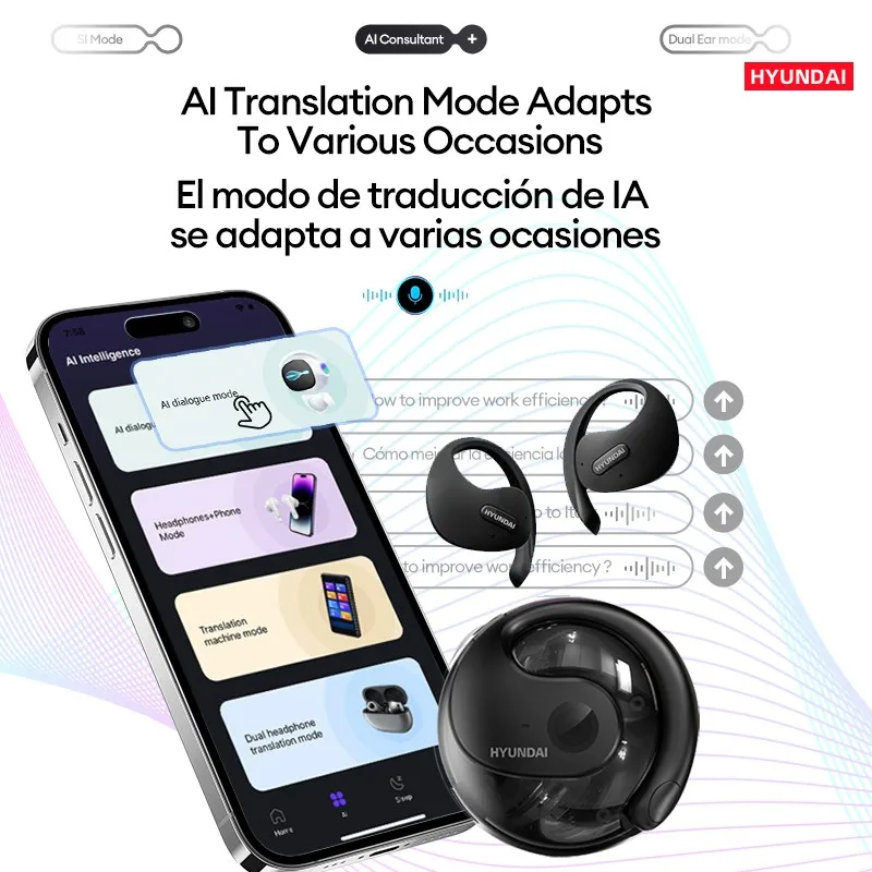 HYUNDAI HY-T26 AI Real-time Translation Earbuds Global 75 Languages Wireless BT Intelligent Translation Earphones Waterproof