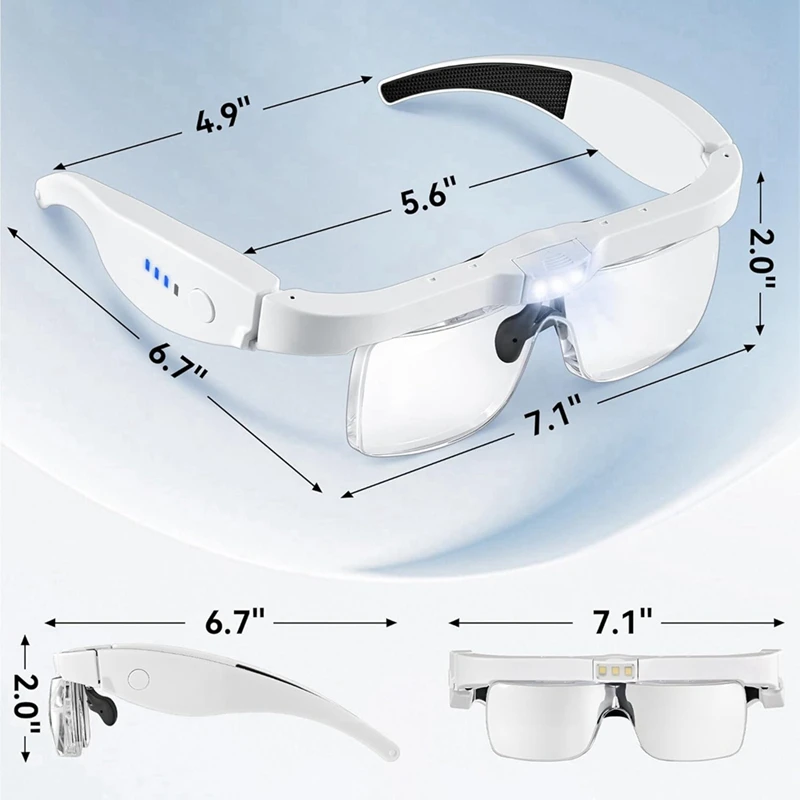 DT16 2 Set Magnifying Glass with Light 5 Lenses 0.75-4.0X 3 LED Lights Hands Free Headset Magnifier for Close Work