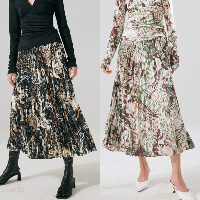 

Юбка-миди RUIEE с принтом, плиссированная, с завышенной талией, А-силуэт, для лета, повседневная, из полиэфирного волокна, для женщин 25-29 лет