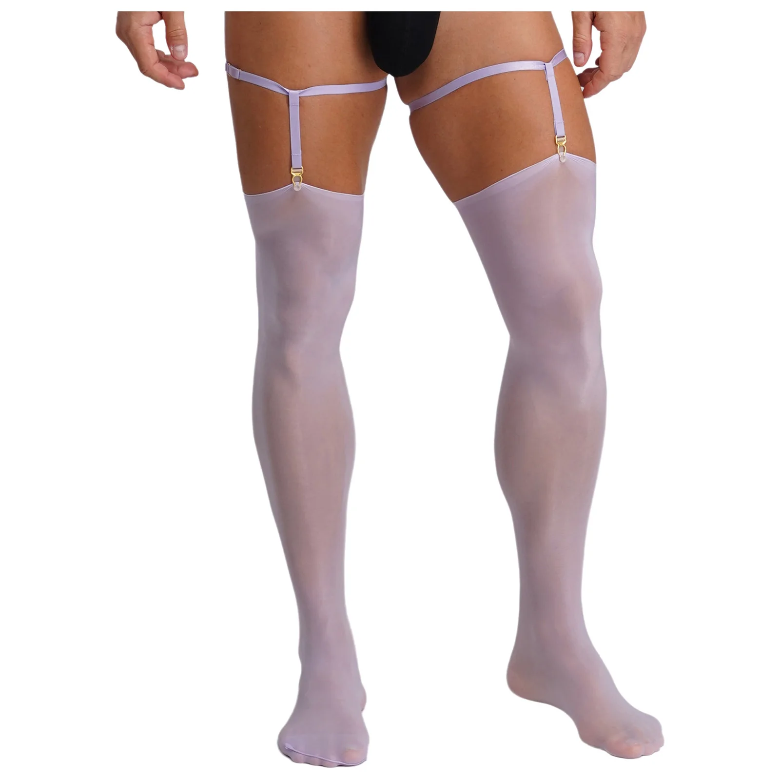 

Men Lingerie Glossy Sheer Stockings with Adjustable Thigh Bands Stretchy Thigh-high Socks Accessories for Gays Drag Queen Socks