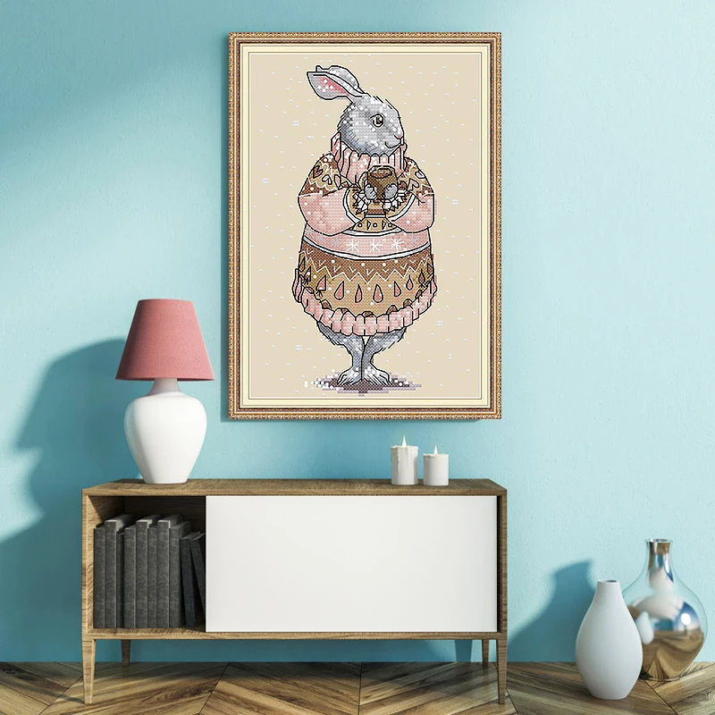 

Joy Sunday Rabbit Cross Stitch Patterns Aida Fabric for Embroidery Printed Canvas DMC DIY Hand Crafts Needlework Sets