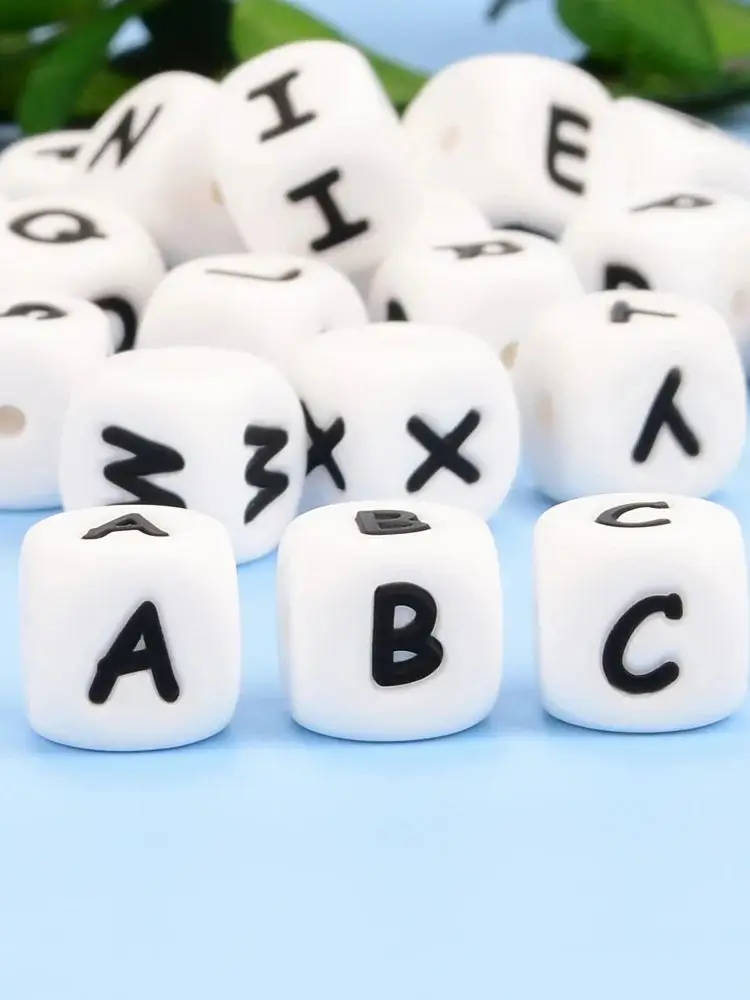 LOFCA 10 Stück 12 mm Silikon-Alphabet-Perlen, BPA-frei, Baby-Zahnen-Alphabet-Perlen, lebensmittelecht, Baby-Zahnen-Perlen, DIY-Armband, Halskette – Detail 11