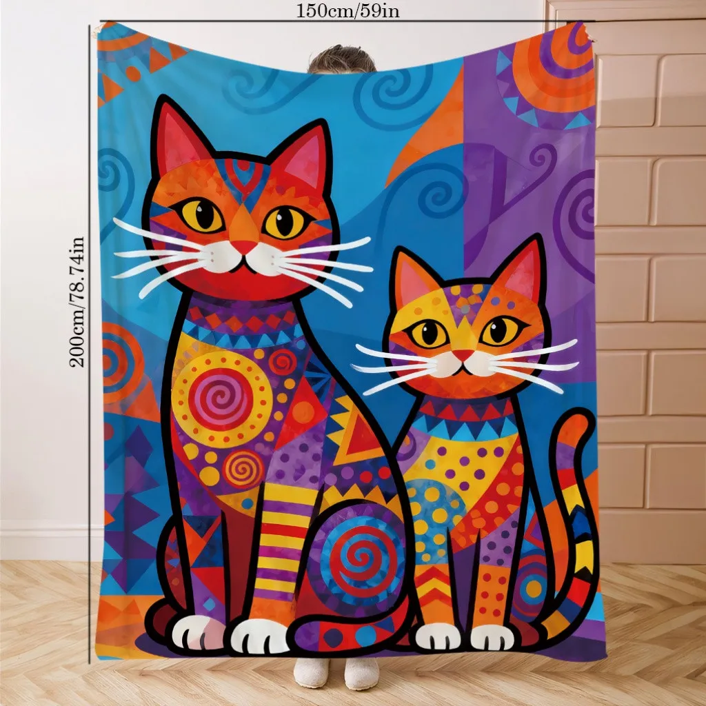 Couverture de famille de chat colorée - Jeter imprimé quotidien en polyester