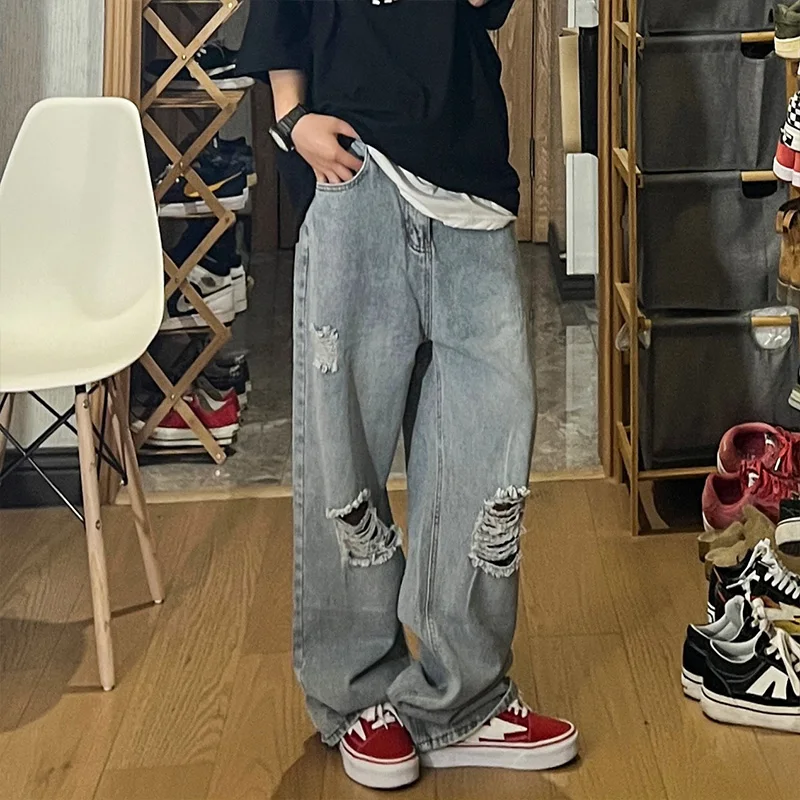 

Мужские прямые джинсы с расстоянием, осенние американские свободные широкие брюки High Street INS, модные брендовые брюки длиной до пола Haome