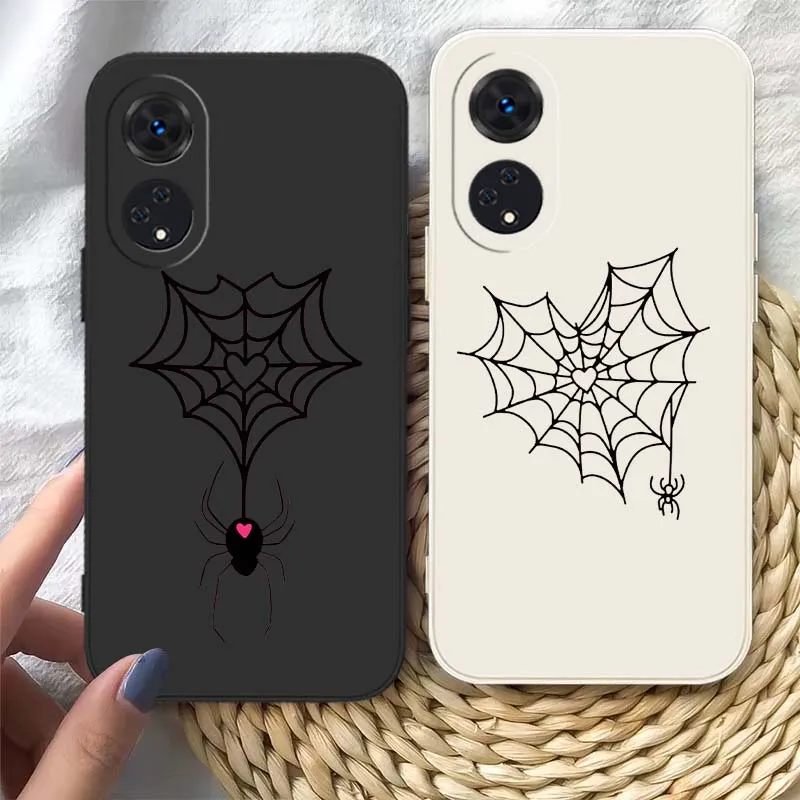 Cartoon Design Spider Web For OPPO Reno 8 7 A96 A78 A74 A72 A58 A53 A40 Lite 5G Liquid Phone case Cover