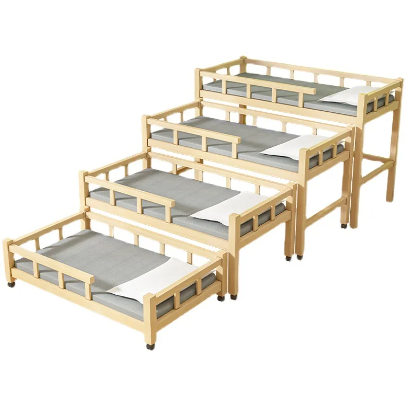 

Четырехслойная штабелированная кровать, обеденная кровать из бревна, класс ухода за детским садом, сосна для учащихся начальной школы вверх и вниз, двухтактная.