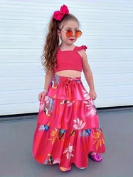 Kids Clothes Girl's Set  Solid Suspender Top + Floral Gypsy Skirt 2-Piece Holiday Casual Going Out Summer Girls Skirts Outfits