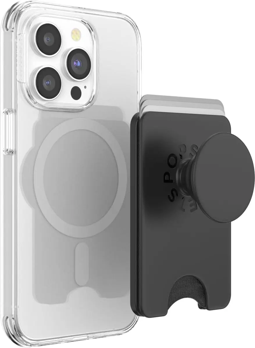 

Магнитный кошелек для телефона с расширяемым держателем и адаптерным кольцом, совместимый с беспроводной зарядкой - черный