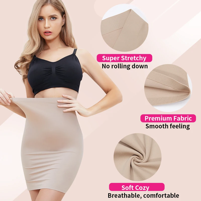 Above Knee Anti-Cling Underskirt Half Slips for Dress Shapewear Body Shaper Seamless Smooth Tummy Control Underwear Short Skirt