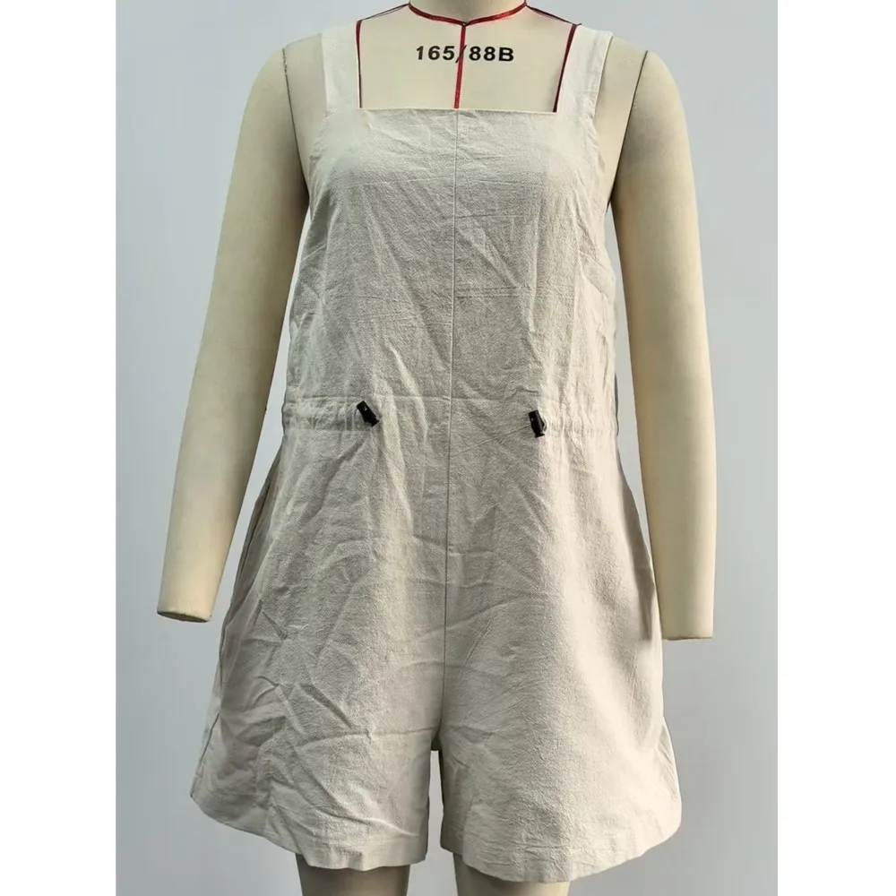 ファッショナブルなルーズ巾着ロンパース女性の夏 2025 新しいカジュアルスクエアネックキャミソールポケットジャンプスーツ Roupas Femininas