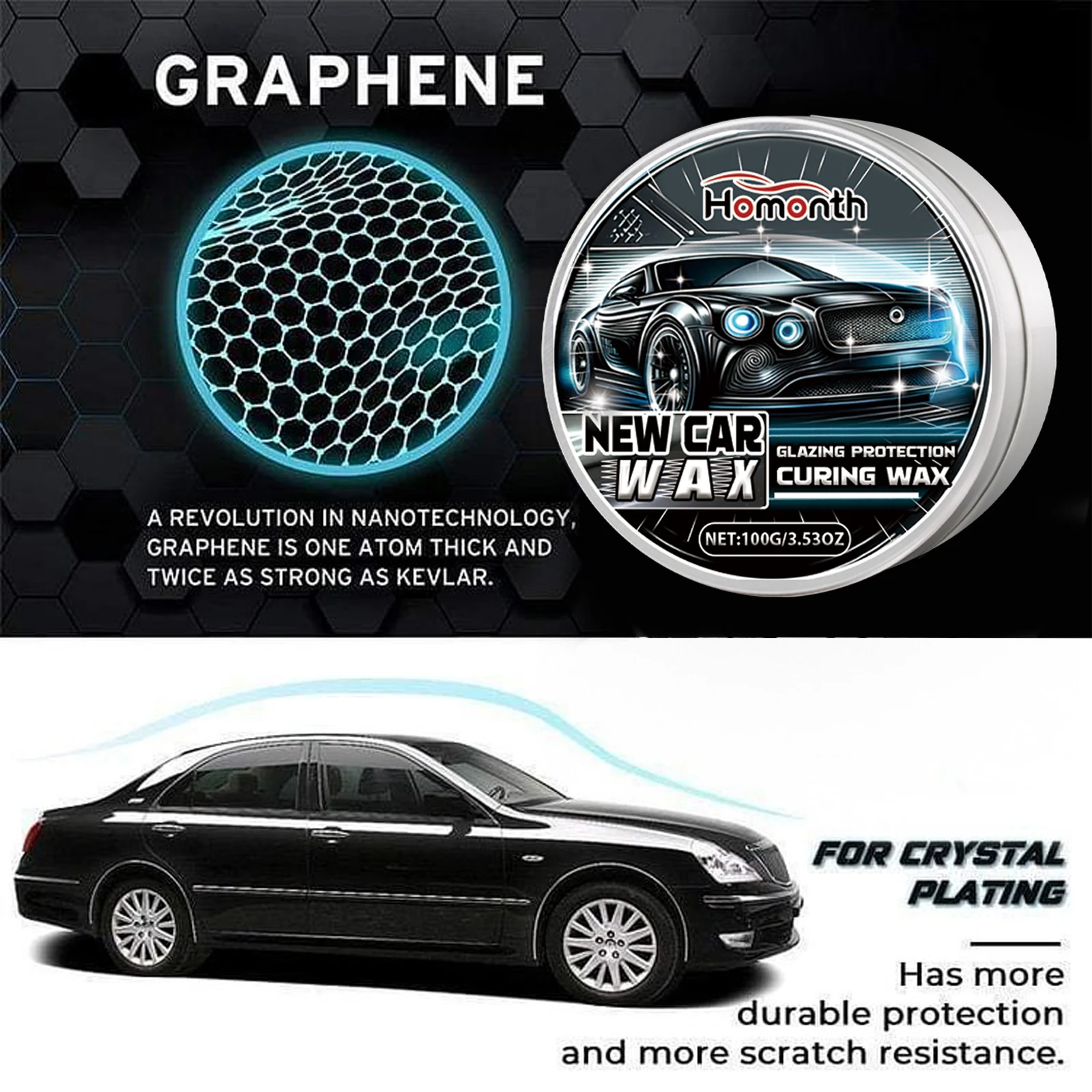 100g Car Wax Crystal Plating Set High Gloss Shine Waterless Car Wash Wax Super Hydrophobic Coating Glazing Hard Glossy Wax Layer