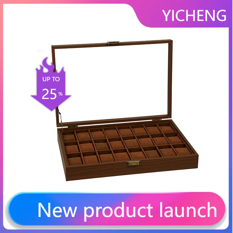 

Retro wooden walnut 24-slot large-capacity storage 24-slot watch storage box