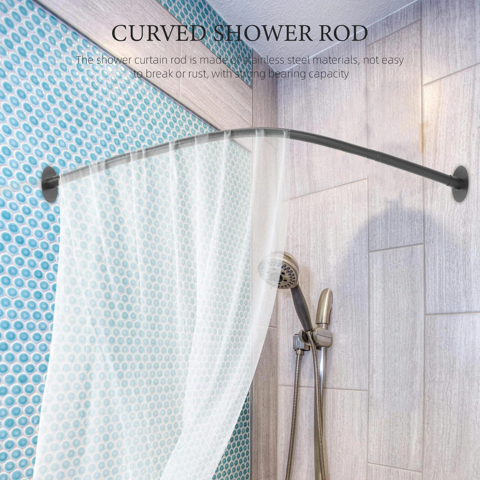 

Adjustable 201 Stainless Steel Telescopic Shower Curtain Rod Rustproof Black Heavy Duty Tension Rod For Bathroom Home Use No