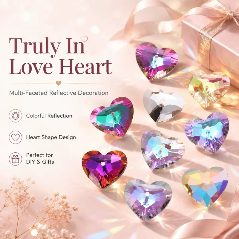 AB Color Heart Shape Glass Crystal Pendants Faceted Charms Loose Beads for DIY Handmade Necklace Earring Jewelry Making Supplies