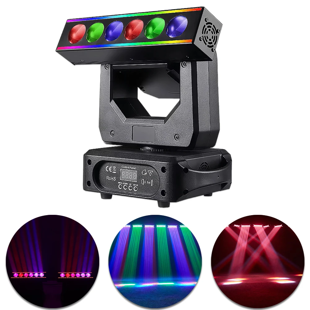 

6x20 Вт Мини-светодиодный светильник с подвижной головкой RGBW Beam 3D Вращение DMX512 Сценический светильник 150 Вт DJ Диско-бар Клуб Вечеринка Эффект освещения