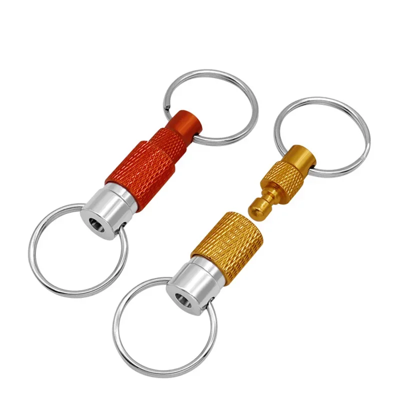 Portable Keychain with Detachable Quick Release Metal Key Ring 360° Rotation Dual Ring Buckle - Random Color