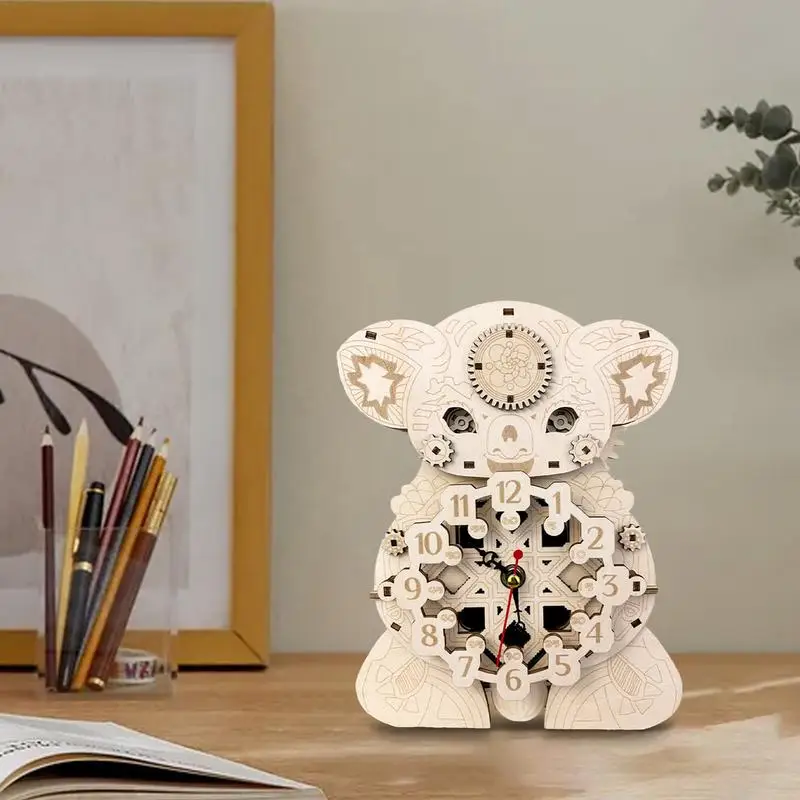 3D DIY Wooden Puzzle Jigsaw Koala Pendulum Vintage Clock Model Block Kits Creative Assembled Toy Gift For Adults Children Teen